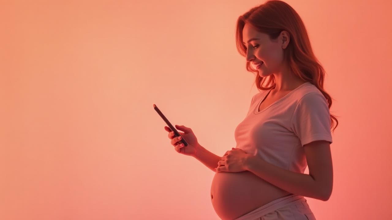 Schwangere Frau mit justMami App